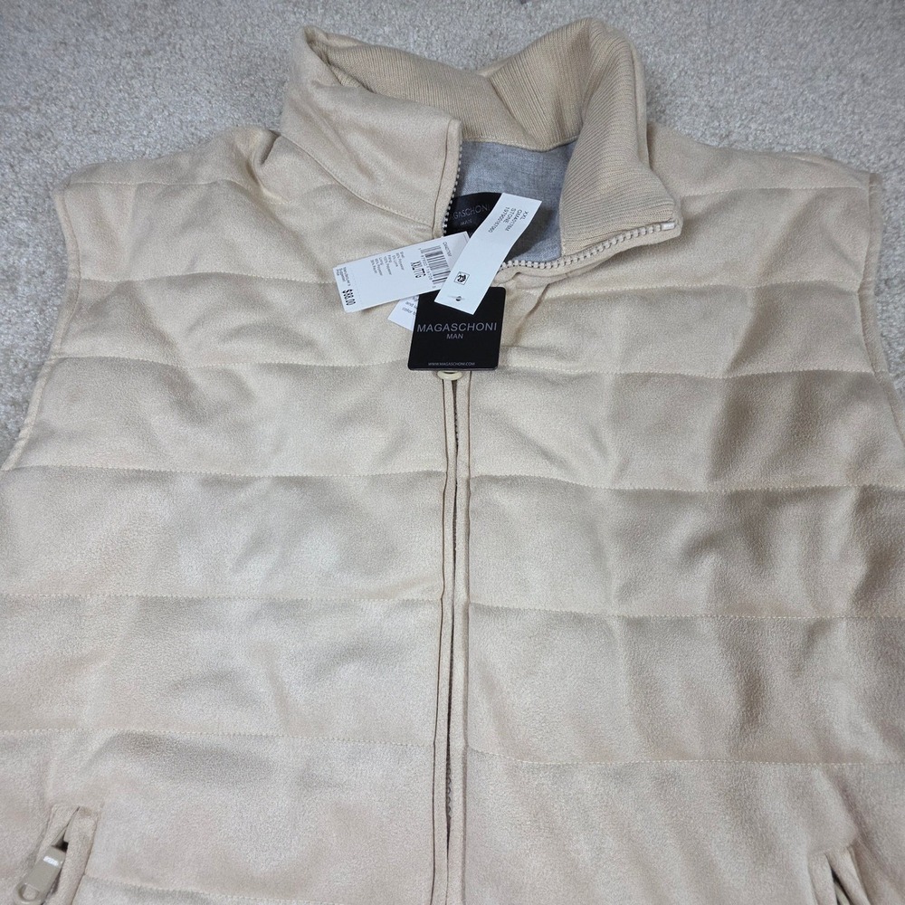 Magaschoni Man Puffer Vest Mens XXL Stone Beige Faux Leather Quilted Luxury